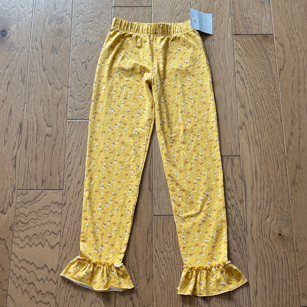Yellow Floral Ruffle Pants New With Tag Serendipity by Shrimp and Grits Kids